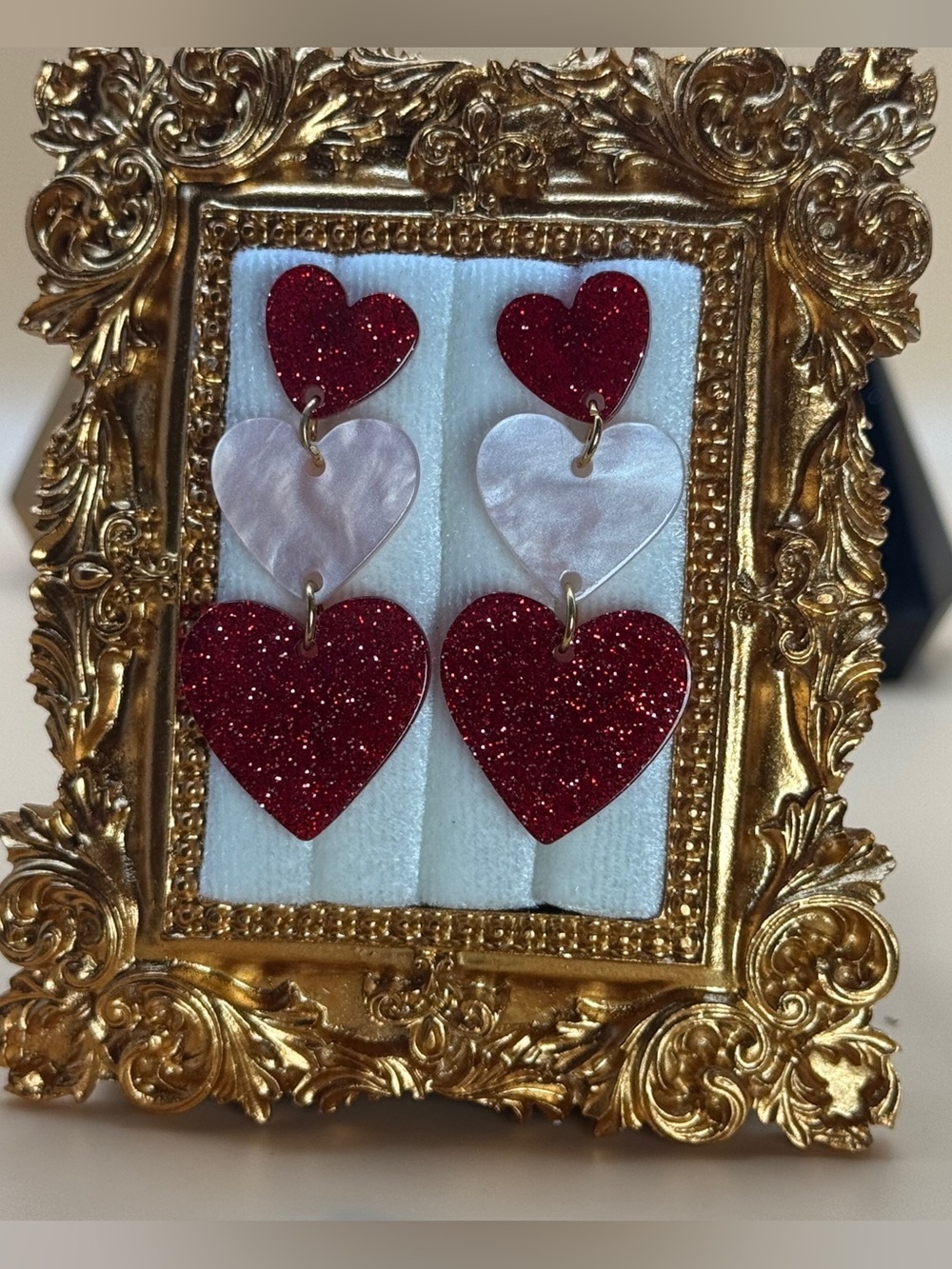 🌵 Triple Heart Dangle Earrings Pink Red